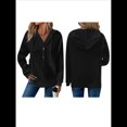 thumbnail image 2 of Sudadera Informal de Punto Gofre para Mujer 2025, Suéter de Cuello en V con Botones Extragrandes y Capucha con Cordón. Negro XL, 2 of 7