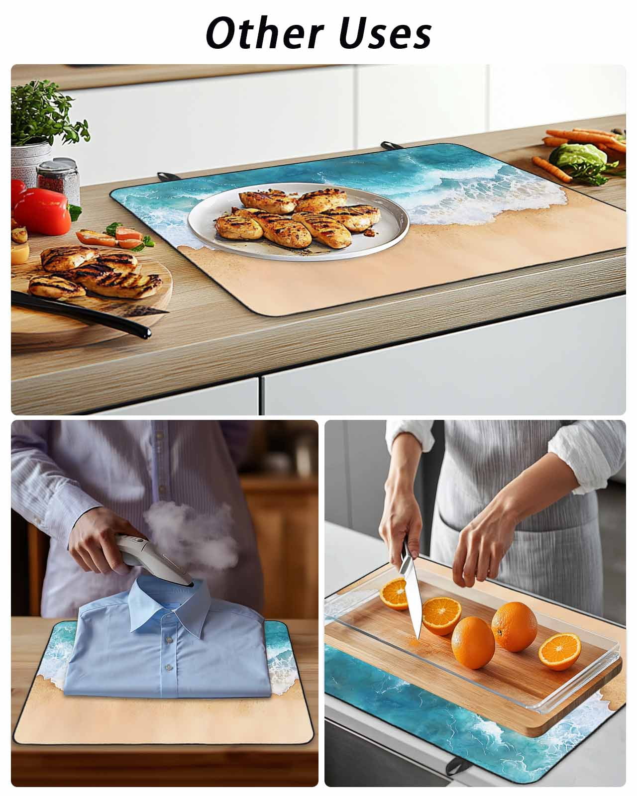Stove Top Covers for Electric Stove 24x21 Inches, Teal Ocean Waves Heat Insulation Fireproof Glass Cooktop Protector, Summer Beach Coastal Nautical Multipurpose Countertop Stovetop Cover for Kitchen