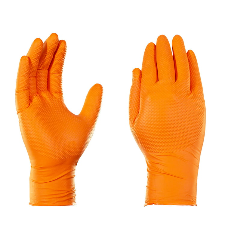 Heavy-Duty Orange Nitrile Gloves