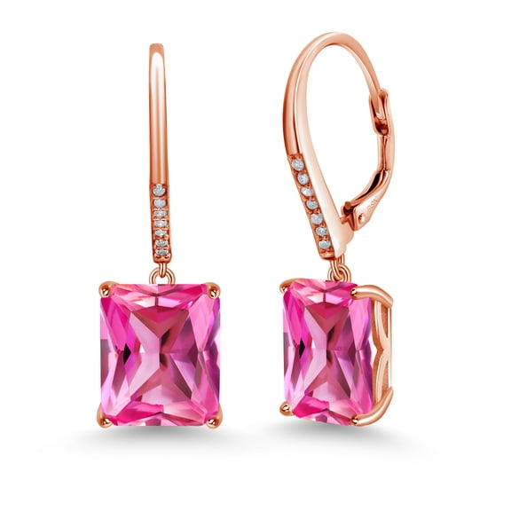 Gem Stone King 13.30 Ct Pink Created Sapphire White Diamond 18K Rose Gold Plated Silver Earrings
