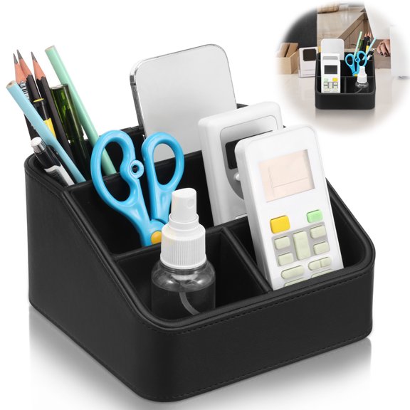 Remote Control Holder with 3/4 Compartment Small Desk Organizer Office Supply Bedside Caddy for Nightstand End Table Remote Organizer