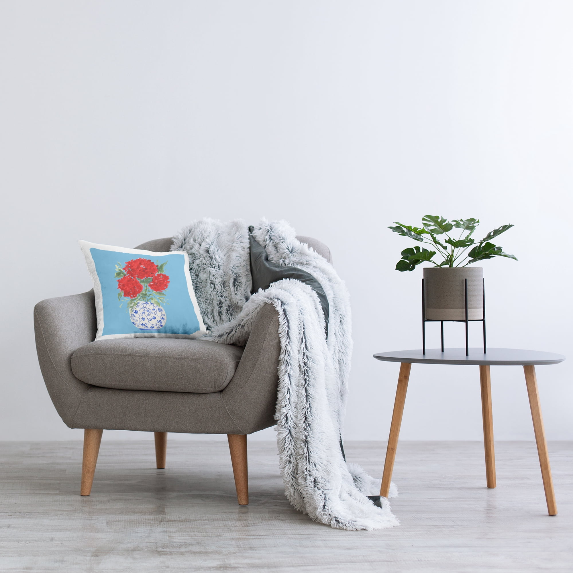 Stupell Industries Red on Blue Hydrangeas Decorative Printed Throw Pillow, design by Lucille Price
