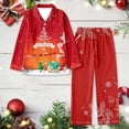 thumbnail image 2 of Gibobby pijamas a juego Conjunto de pantalón de manga larga con de nieve informales para vacaciones de Papá Noel con estampado de solapa navideña para mujer (Anaranjado, S), 2 of 3