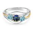 thumbnail image 2 of Gem Stone King 925 Sterling Silver and 10K Yellow Gold Round Blue Mystic Topaz and Blue Zircon 3 Stone Ring for Women (1.50 Cttw, Size 7), 2 of 3