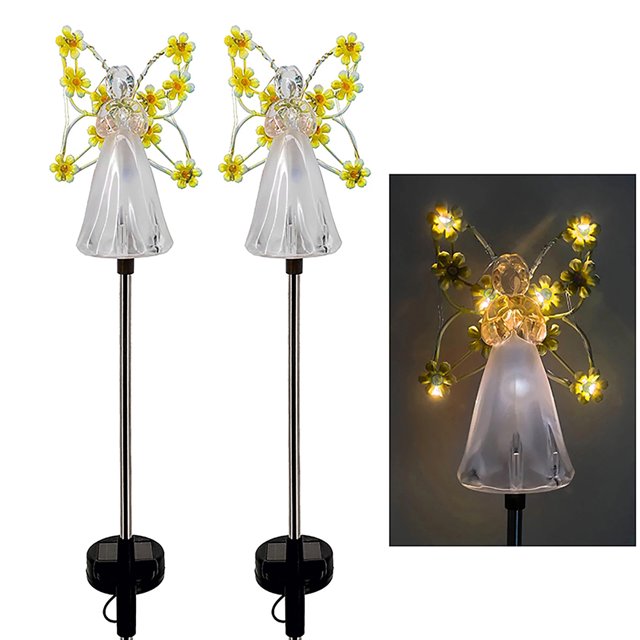 Paquete de 2 luces solares de ángel LED para jardín, decoración exterior, impermeables, para Halloween y Navidad.
