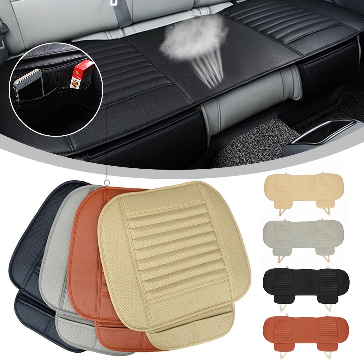 Front Rear 5 Seat Full Set Universal Textile Leather Seasons Protectors Pad with Pillow DAPENG Car Seat Cover Color : Black 