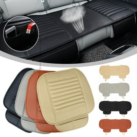 3 pcs 1Rear+2Front Car Universal Seat Cover Bamboo Breathable PU Leather Pad Chair Cushion US