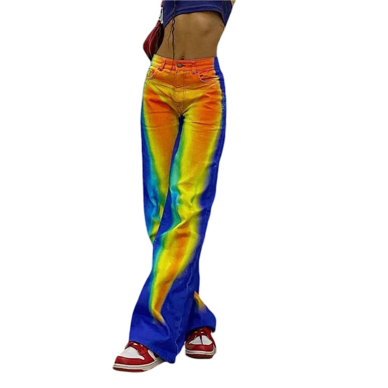 Colourful Pants Womens Rainbow Print Street Style Pattern Trousers Big Size  Night Club Wide Leg Pants Gift Style S : : Clothing, Shoes &  Accessories