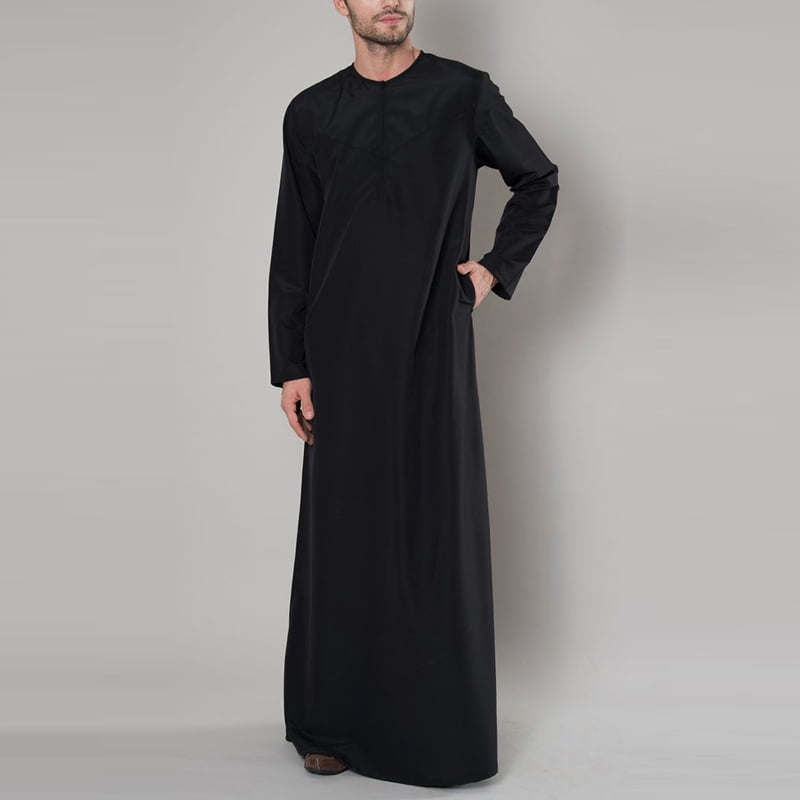 Men Muslim Spring and Summer Long Sleeve Robe Two-Piece Tops Pants Islamic Long Coat Moroccan Kaftan Caftan Gown