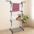 thumbnail image 2 of Bigzzia Clothes Drying Rack Folding Clothes Rail 3 Tier Clothes Horses Rack Stainless Steel Laundry Garment Dryer Stand with Two Side Wings Grey, 2 of 4
