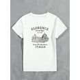 thumbnail image 3 of Flower, Eiffel Tower & Bicycle Printed Women's Casual Round Neck Short Sleeve T-Shirt Bonjour Paris Graphic Tees Women Tops, 3 of 4
