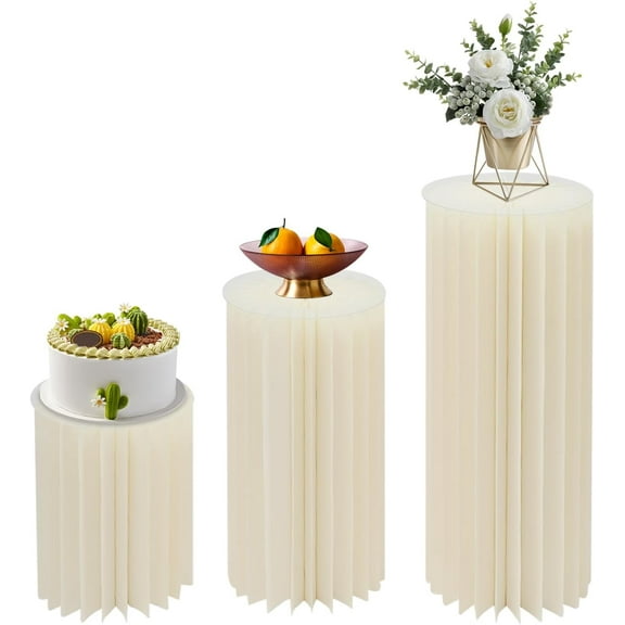 Cylinder Flowers Stand, 3pcs Foldable Cardboard Centerpiece Display Cylinder Pedestal Wedding Cake Flowers Display Stand Decoration Dessert Table Columns Display for Wedding Party Garden Decoration