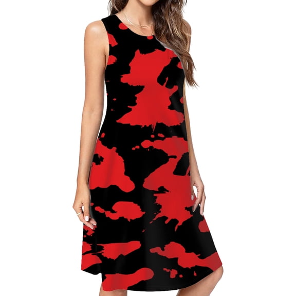 Red And Black Paint Splatter Spring Summer Dresses For Women Fashion Dress Casual Sleeveless Loose Sundress With Pockets