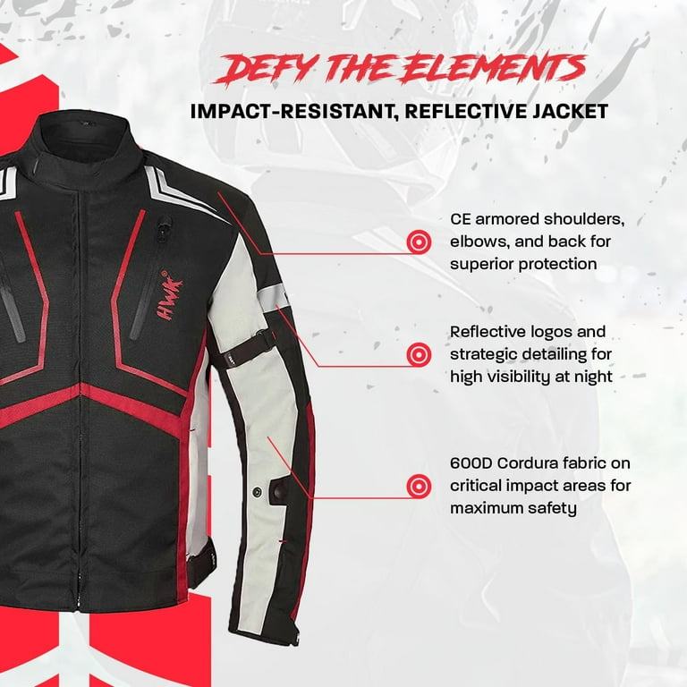 HWK Red Motorcycle Jacket, Cordura Fabric, Armor Padding