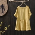 thumbnail image 5 of LEKWK Loose Linen Tops for Women Double Layered Hem Flowy Tops V-Neck Short Sleeve Summer Blouses Ruffle Plain Soft Breathable Beach Holiday Wear, 5 of 5