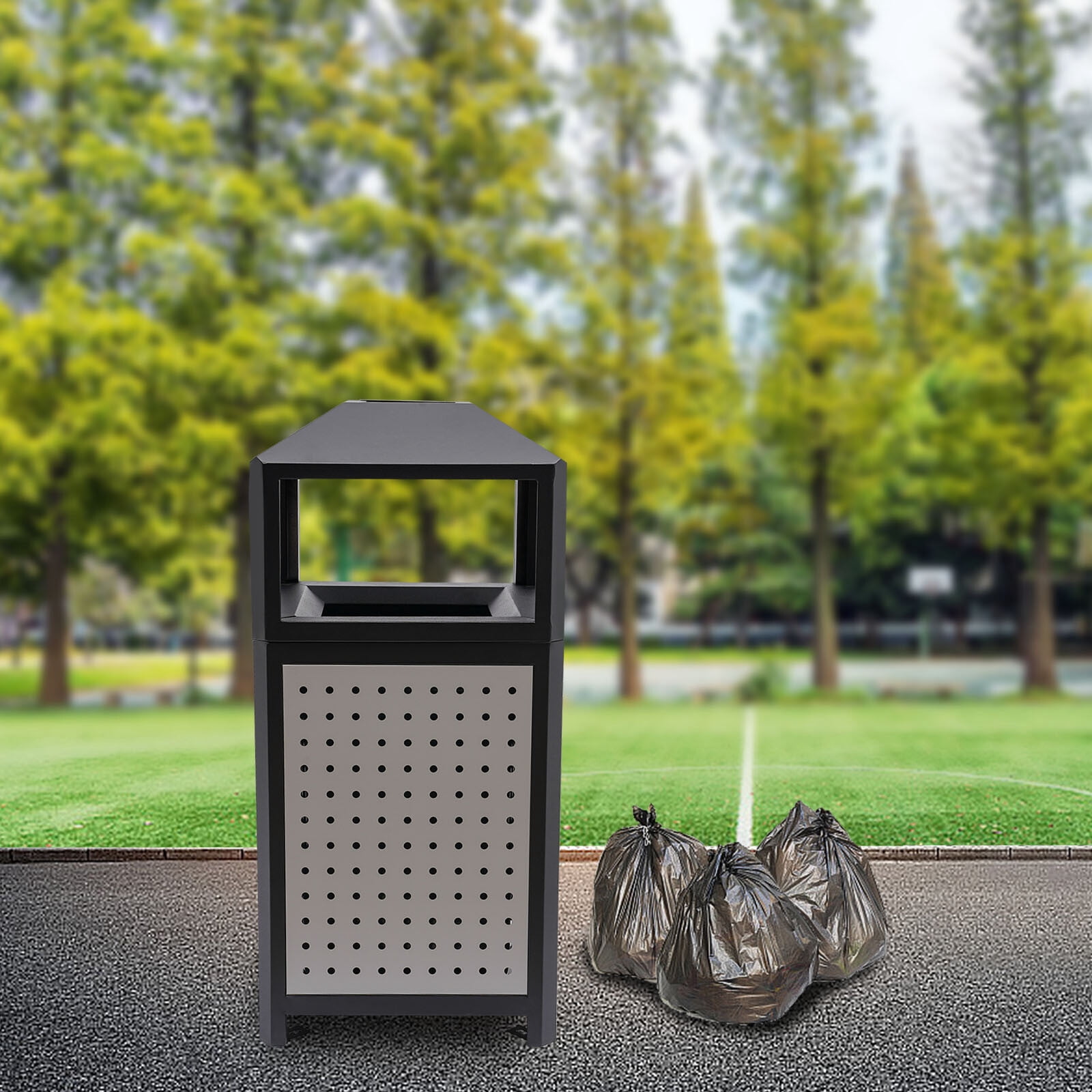 Commercial Waste Container Outdoor Trash Can Garbage Enclosure Build-in Ashtray Gray for Conference Rooms