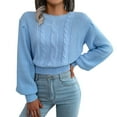 thumbnail image 3 of GBSYEWXS Sweaters For Women Blue Crew Neck Long Sleeve Solid Color Base Pullover Sweater, 3 of 8