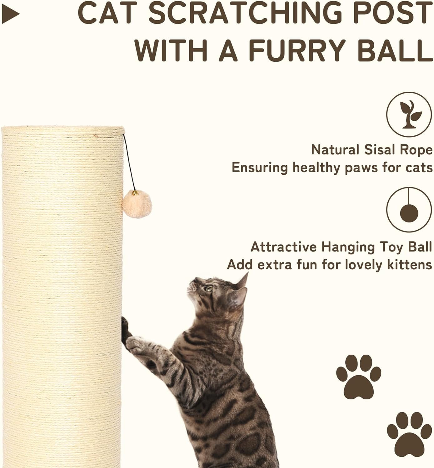 LHBcraft 29.5" Cat Scratching Post, 7.5" Dia Thick Natural Sisal Cat Scratch Post, Beige