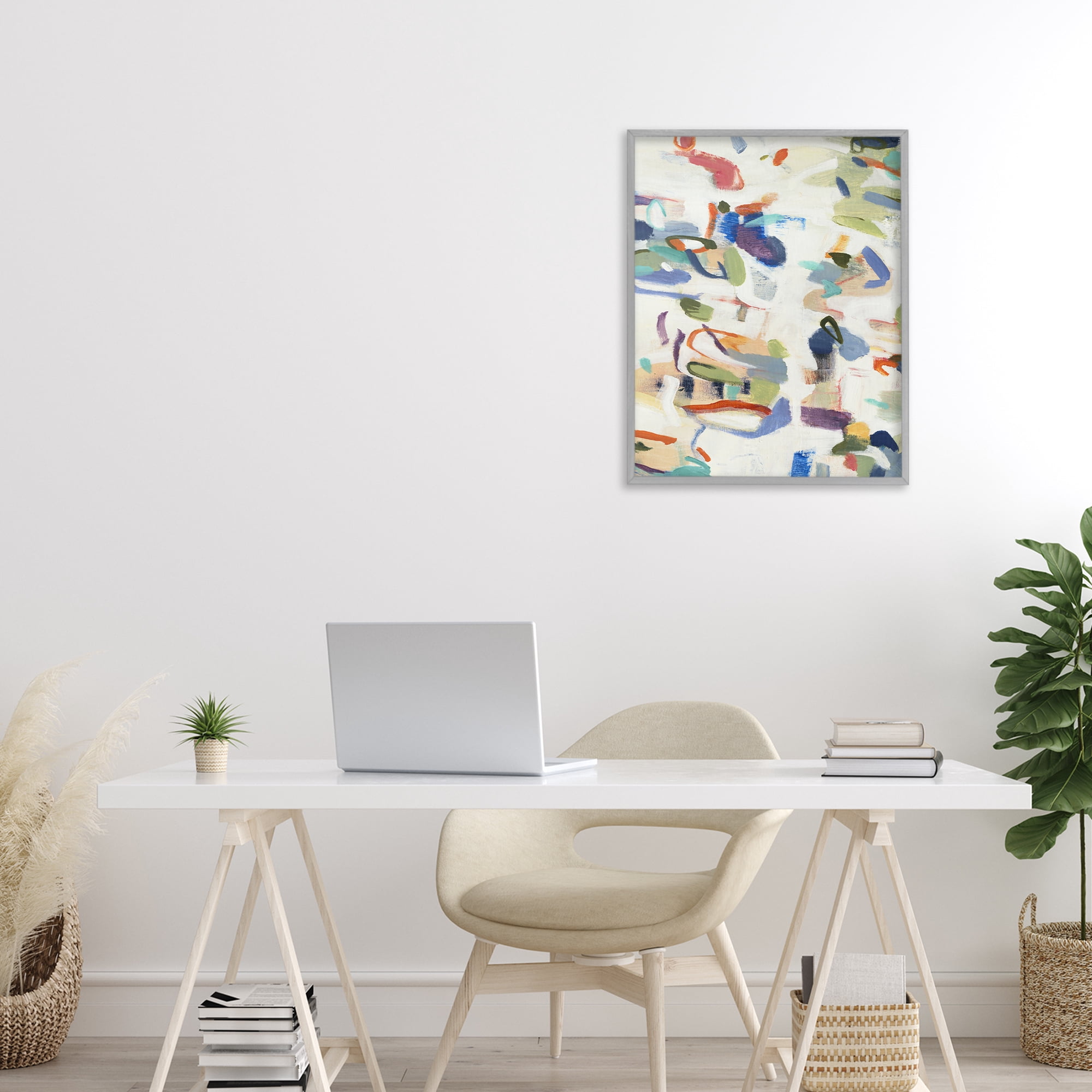 Stupell Industries Expressive Composition Brushstrokes Gray Framed Giclee Art, design by Lisa Ridgers