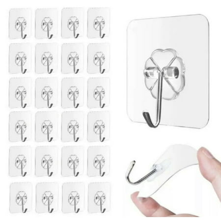 

35 Packs Adhesive Wall Hooks Hangers 22lb(Max) Transparent Reusable Heavy Duty Sale 4991