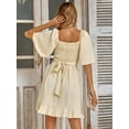 thumbnail image 2 of Women's Smocked Tie Back Ruffle Hem Dress Mini Length Surplice Neckline Flutter Sleeves Solid 100% polyester Casual, 2 of 8