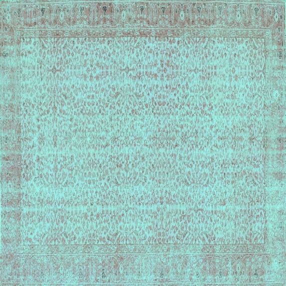 Ahgly Company Machine Washable Indoor Square Abstract Turquoise Blue Contemporary Area Rugs, 7' Square