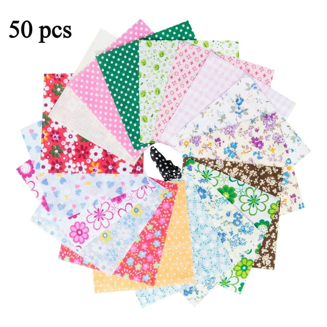 LELINTA 50Pcs DIY Handmade Floral Printed Precut Fabric Sheets Patchwork Cotton Squares Cloth Quilting Sewing Handmade Accessories Home DIY Crafts 10x10cm