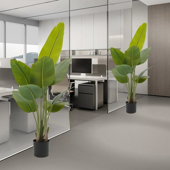 2 Pieces Modern Artificial Plant, Artificial Plant with Base, Artificial Plantfor for Indoor Outdoor Home Office Garden