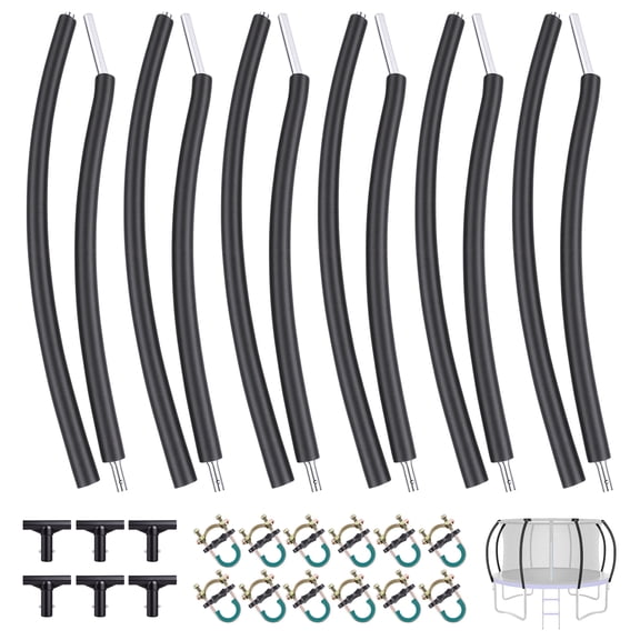 GYZJ 6PCS Trampoline Replacement Poles, 8-16FT Universal Enclosure Pole with Foam Sleeve & Hardware, 2 Installation Ways,Curved