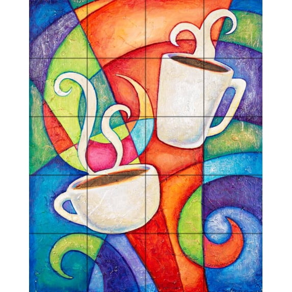 Tile Mural Kitchen Backsplash - Coffee Date - by Christine Kerrick