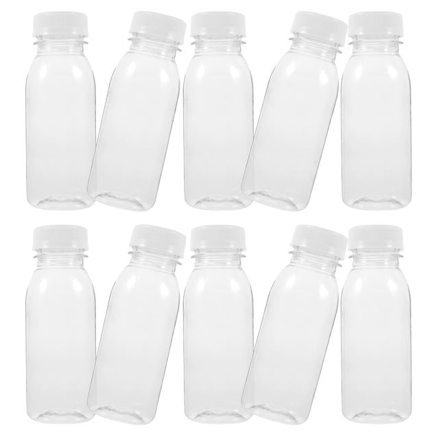 10 botellas de plástico transparente de 200 ml para almacenar leche y bebidas.