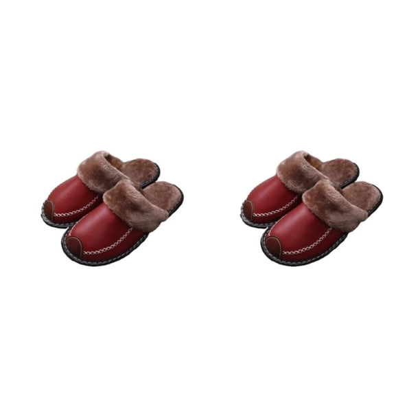 Minnieouse Zapatillas de casa Suministros de invierno Zapato cálido Impermeable Base gruesa Zapatos de fondo Mujer Mujer Hombre Vino 27 (39-40) Vino rojo 27 (39-40) 2Conjunto