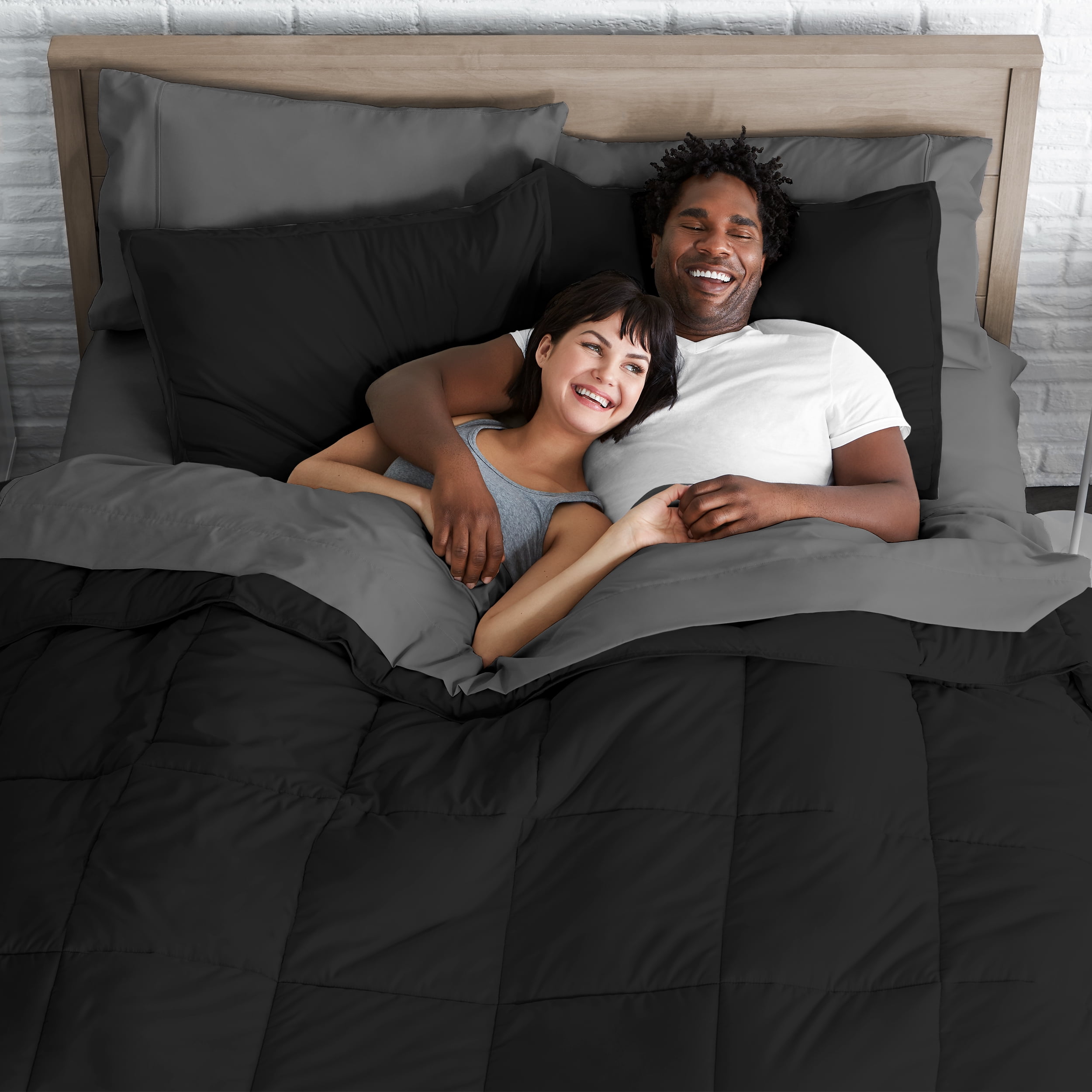 Bare Home Microfiber 5-Piece Black and Light Gray Bed in a Bag, Twin