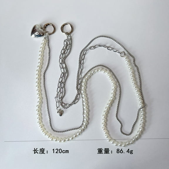 Double chain Crossbody mobile phone chain Love pearl mobile phone lanyard Bag chain