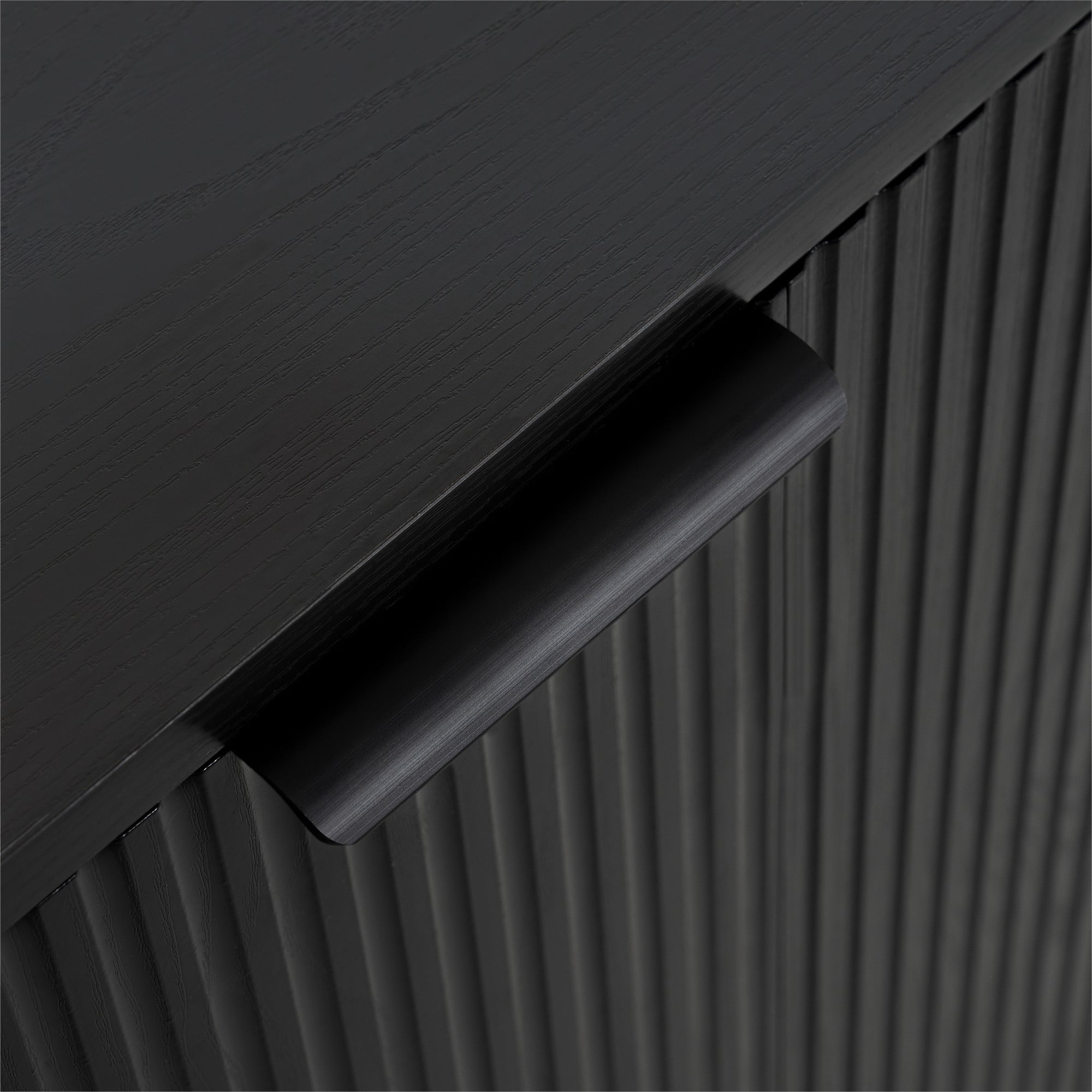 BSHTI 63" MDF Buffet Cabinet with Wavy Door Design, Adjustable Shelves, Sideboard Storage for Kitchen Living Room Dining（Black）