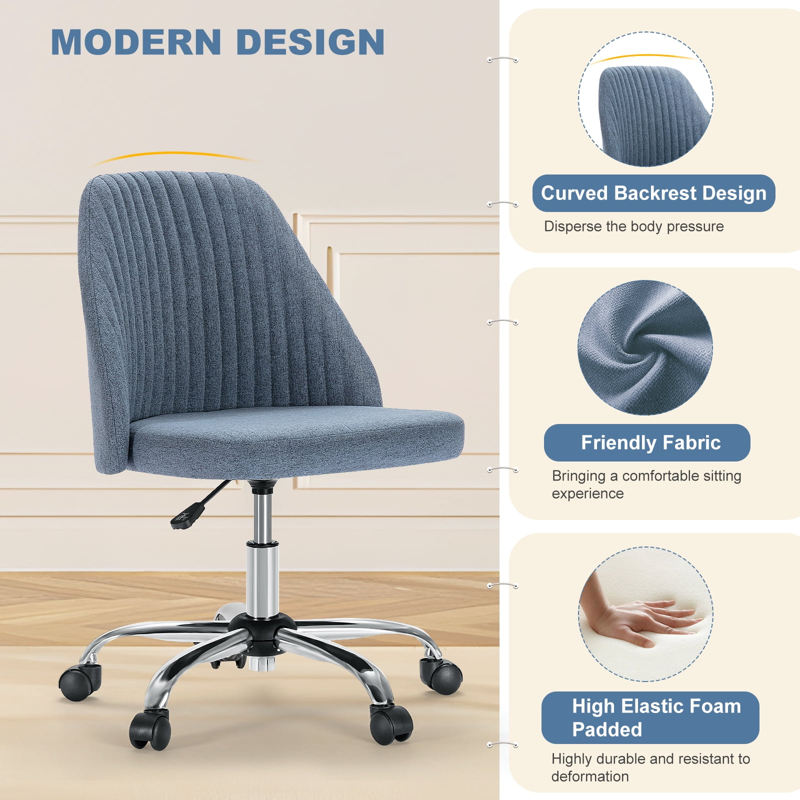 Gianna Home Office Desk Chair, Adjustable Armless Rolling Task Chair, Computer Chairs for Home