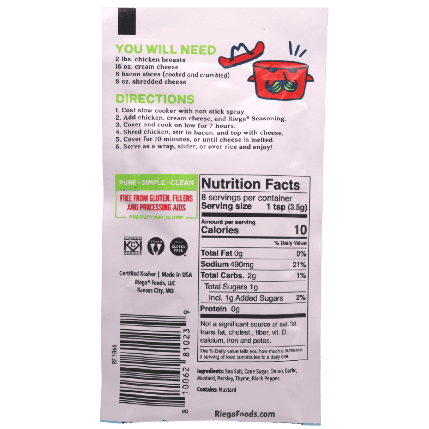 Riega Ranch Chicken Gluten-Free Slow Cooker Seasoning Mix, 1 Oz &ndash; Perfect for Easy Meals