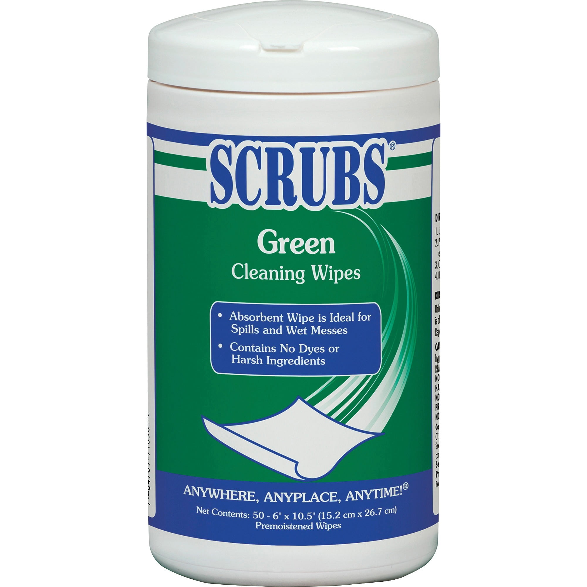 SCRUBS, ITW91856, Green Cleaning Wipes, 50 / Each, White