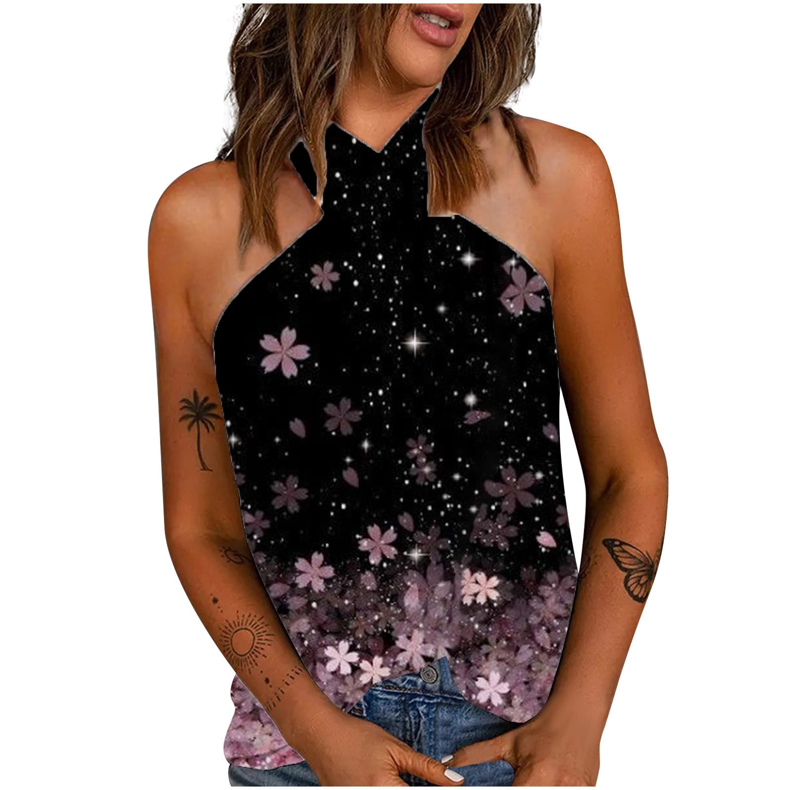 Pompotops Fashion Woman Causal Printing Blouse Sleeveless T-Shirt Summer Tank Tops
