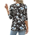 thumbnail image 3 of Uootdi 3/4 Length Sleeve Women Tops Floral Printed Button Down Shirts for Women Crew Gift Neck Blouses Dressy Casual Summer T Shir, 3 of 7