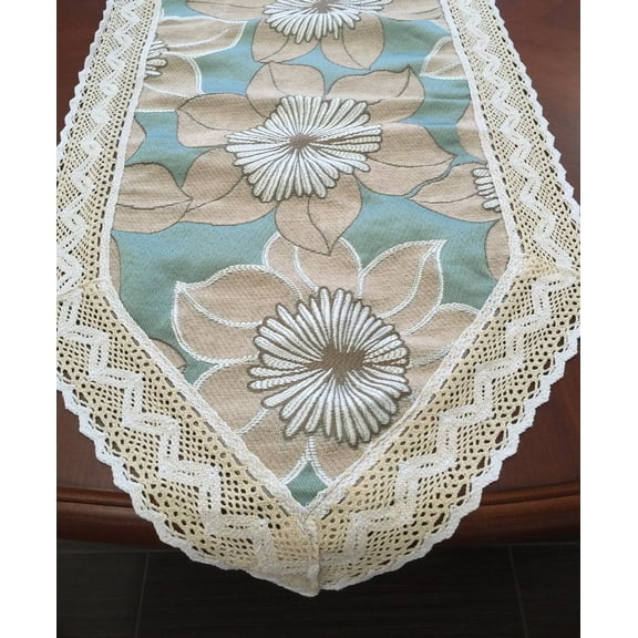 OctoRose Chenille with Cotton Lace table runer