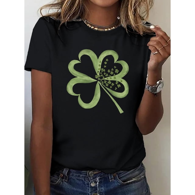 Camiseta de algodón extragrande para mujer: Top suave de manga corta con cuello redondo y estampados abstractos, 1 pieza, camiseta informal