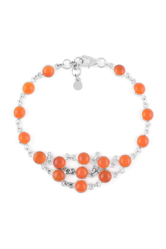 Natural Carnelian Cabochon Bezel Charm Bracelet For Women, Healing Chakra Crystal, October Birthstone, Rhodium Plated 925 Sterling Silver Handmade Dainty Bracelet, Gifts for Her