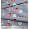 thumbnail image 3 of Soimoi Grey Rayon Crepe Fabric Bird,Stripe & Baubles Christmas Fabric Prints By Yard 46 Inch Wide, 3 of 3