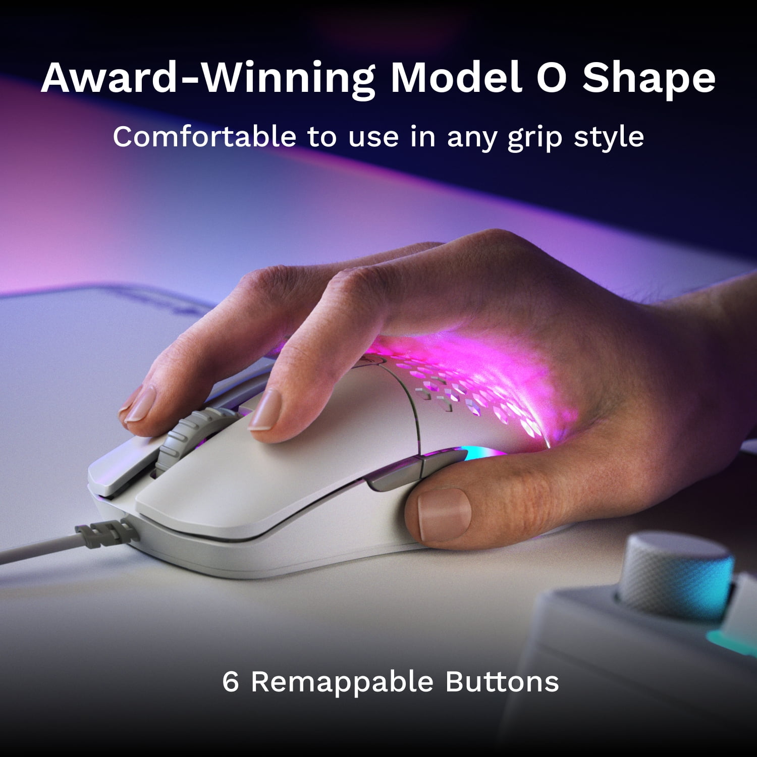Glorious Model O Eternal Ultralight RGB Gaming Mouse - Wired - 55g Lightweight - Customizable RGB Lighting - 6 Programmable Buttons - Symmetrical Design - 12K DPI Optical Sensor - PC / Mac - White