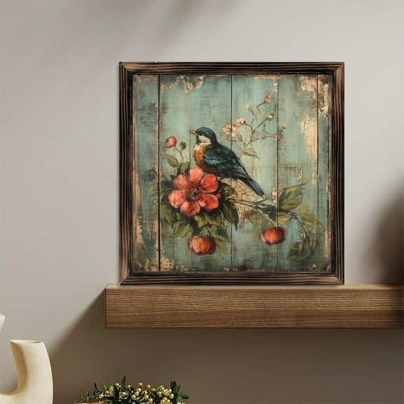 Floral Bird Wood Painting Wooden Sign Wall Plaque - Vintage Art Decoration, Wall Decoration - Ideal Gift For Home Decoration, Living Room, Bathroom, Bedroom, Garden, Dining, Bar, Cafe, Festival Par
