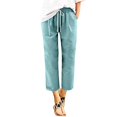 thumbnail image 2 of Women Fashion Solid Color Cotton Flax Elastic Long Pants Beach Leisure Trousers, 2 of 4