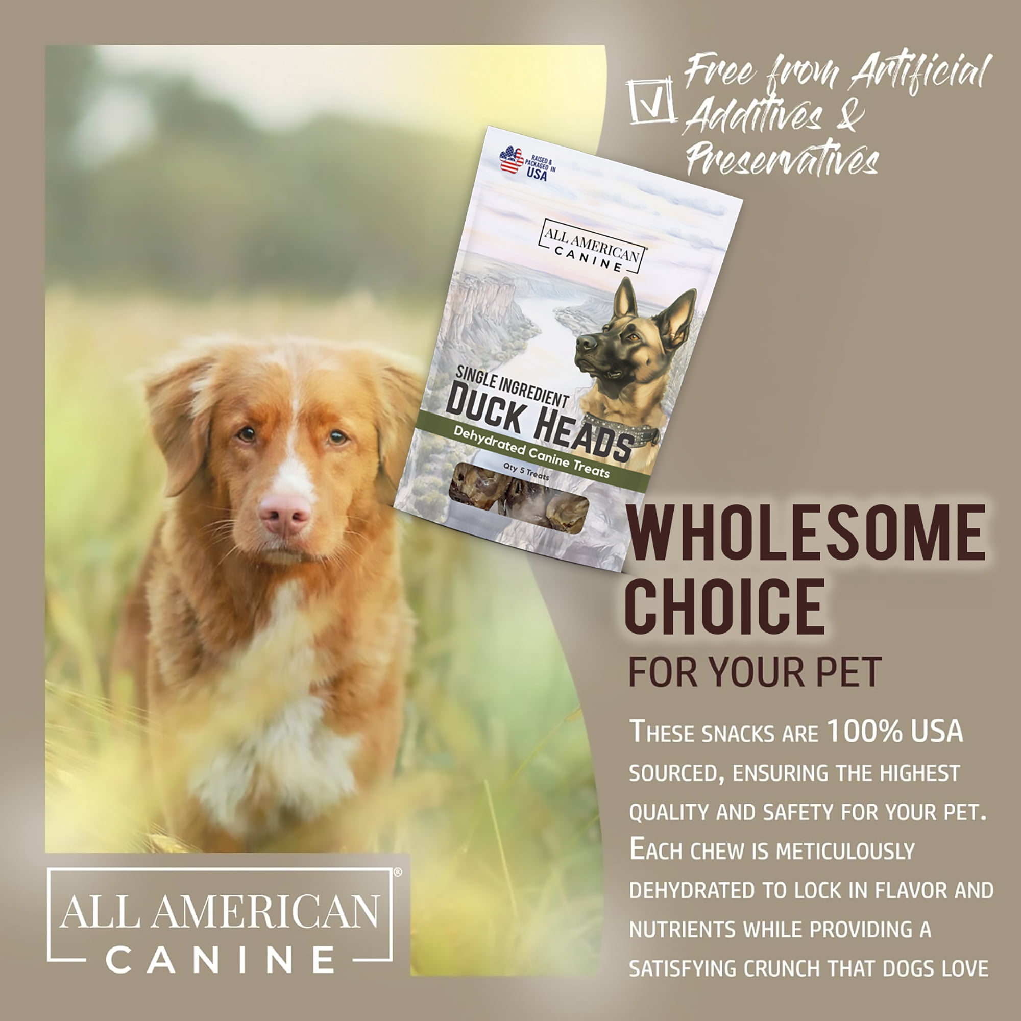 All American Canine Duck Heads, 5 count