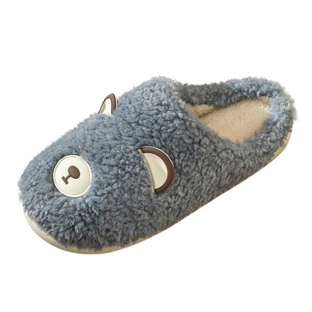 

Women Walking Shoes Winter Couples Men Warm Home Baotou Plush Soft Bottom Comfortable Cute Cartoon Flat Cotton Slippers slipper for Men Plush Navy
