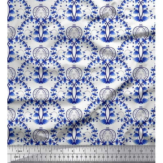 Soimoi Velvet Fabric Floral,Fish & Deer Artistic Printed Fabric 1 Yard 58 Inch Wide